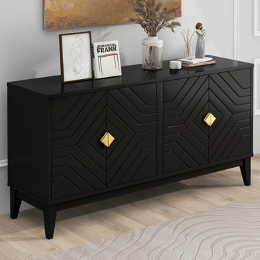 4-door Sideboard Storage Cabinet With Gold Handle And Adjustable Shelves